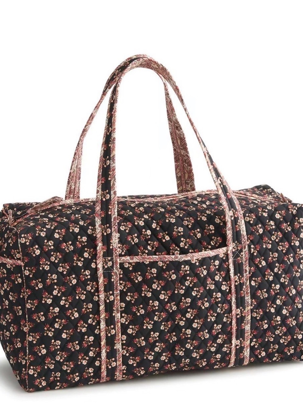 Vera Bradley Quilted Floral Travel Duffel - Black with Pink Accents